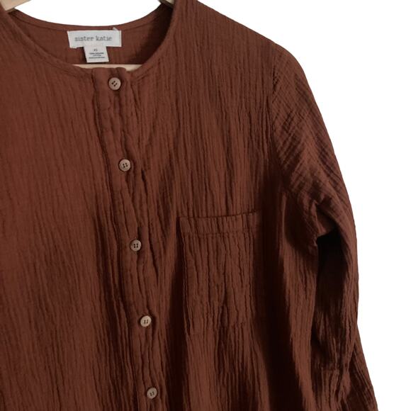 Sister Katie Cotton Gauze Sally Shirt XS Cinnamon Organic Long Sleeve Blouse Top - Picture 5 of 8